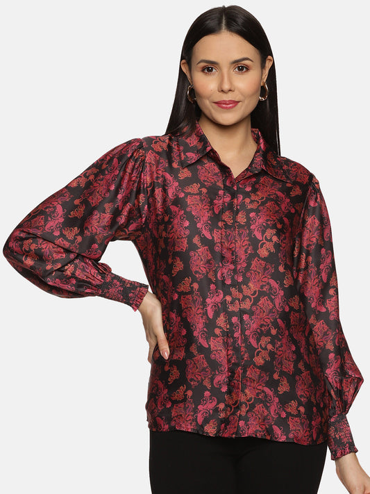 Paisley Print Black Satin Shirt