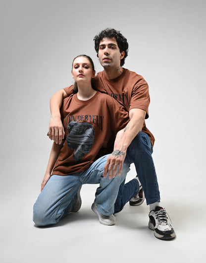Loin des Yeux, Loin du Cœur Printed Brown T-Shirt Boozee