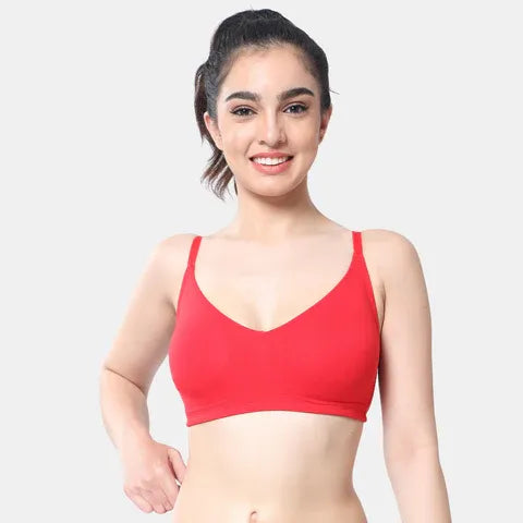 Red t shirt bra Envie non wired non padded full coverage seamless bra invisible under clothes daily wear