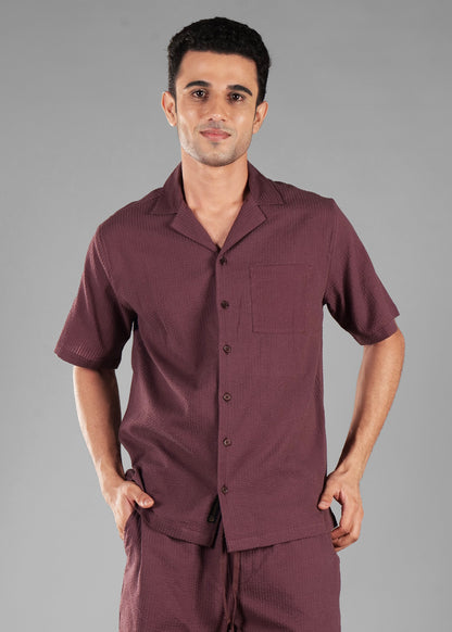 Coffee Bean Textured Cuban Collar Co-ord Set