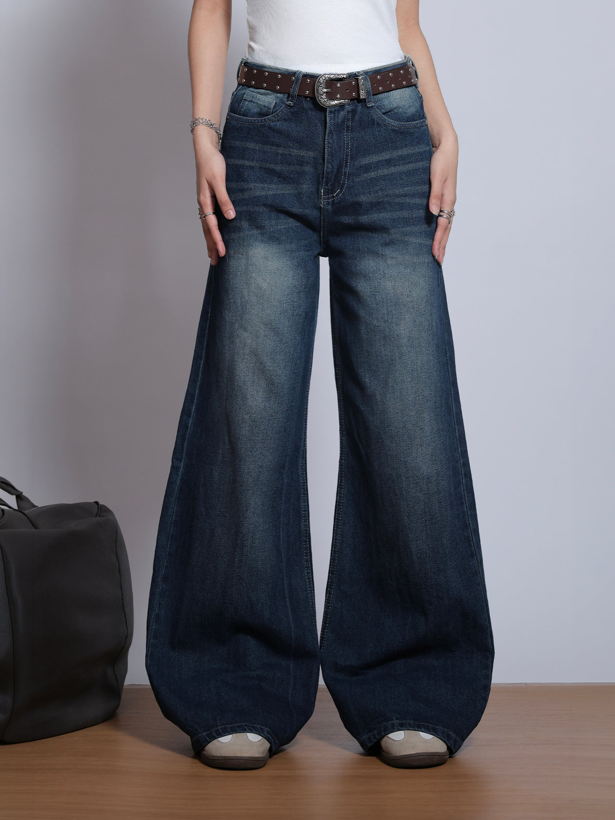Oxford Blue Washed Super Wide Leg Jeans