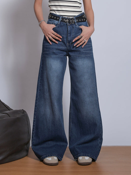 80s Street Dark Blue Washed Super Wide Leg Jeans