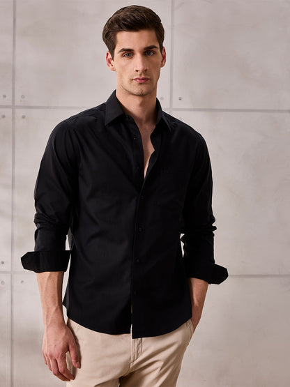 Black Regular Fit Solid Formal Cotton Non-Iron Shirt for Men (NOPIE)