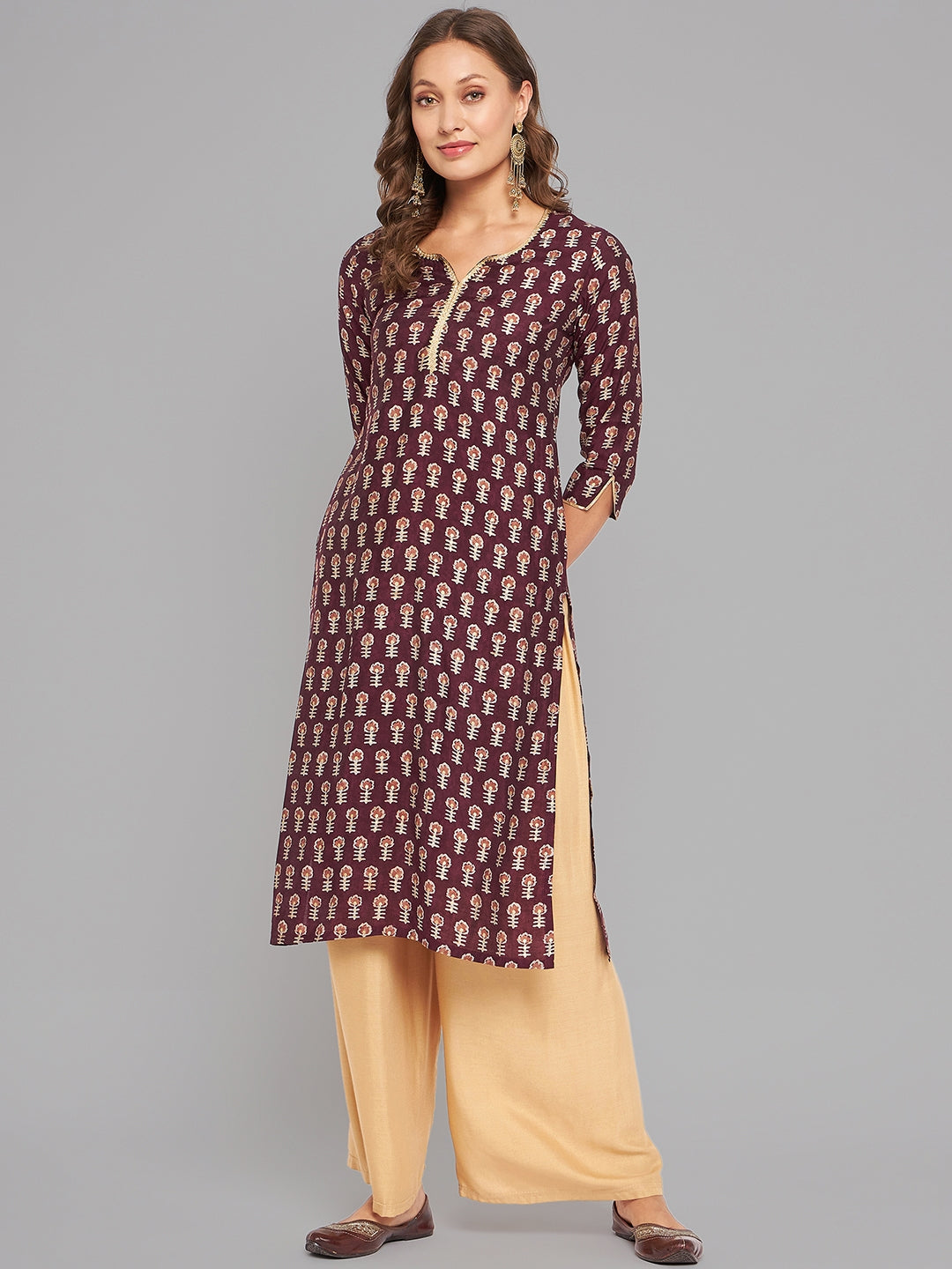 Women Purple Printed Kurta With Lace Krya