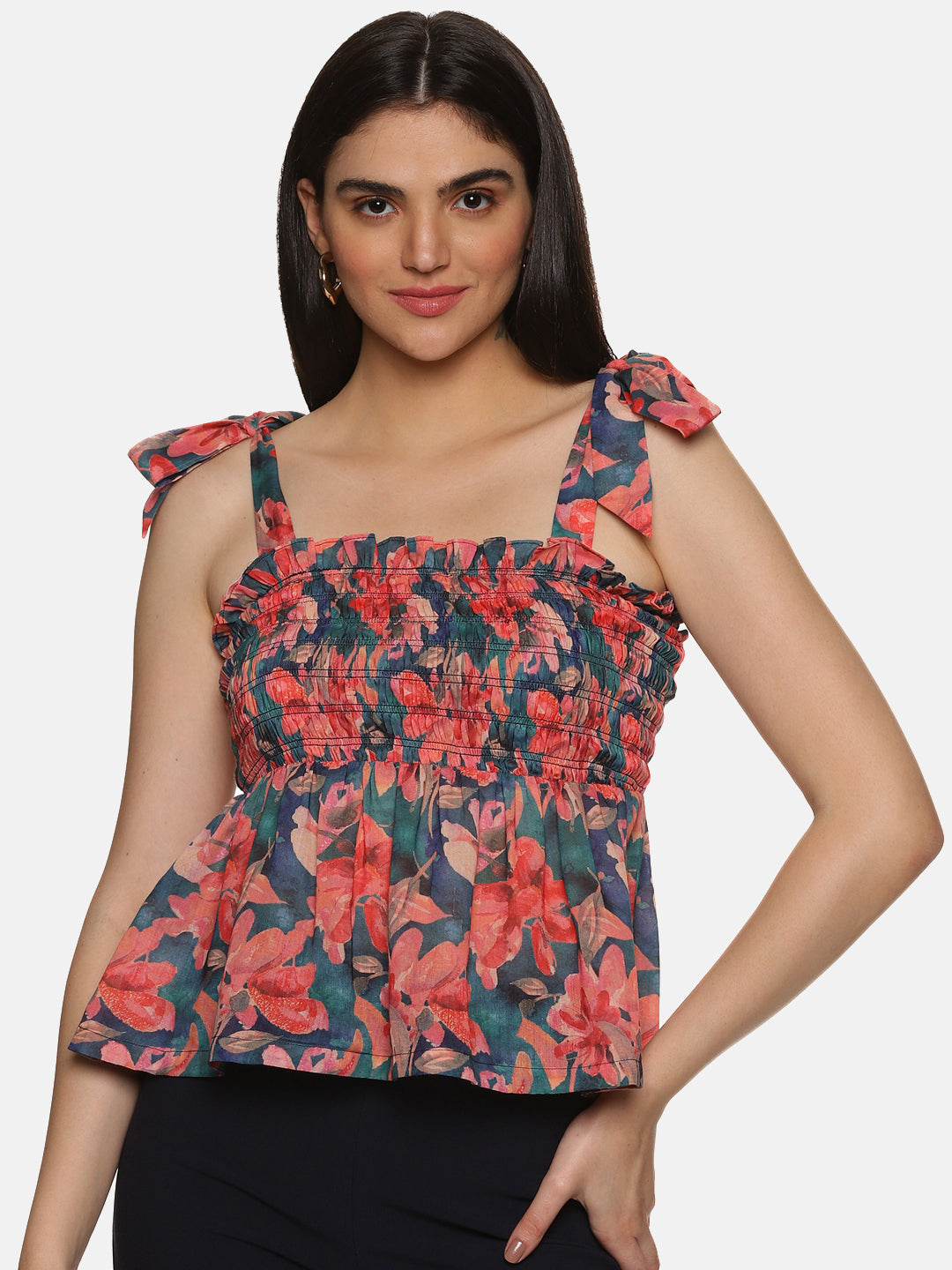 Buy Multicolor Tie-Up Peplum Top For Women