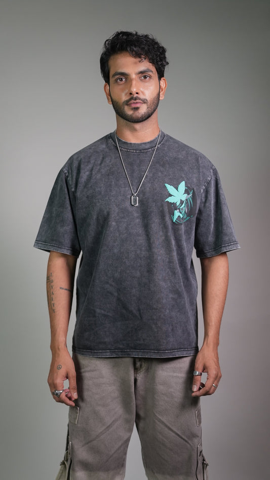 Owl Vision Dark Grey Acidwash Men’S Oversized T-Shirt Rustlines