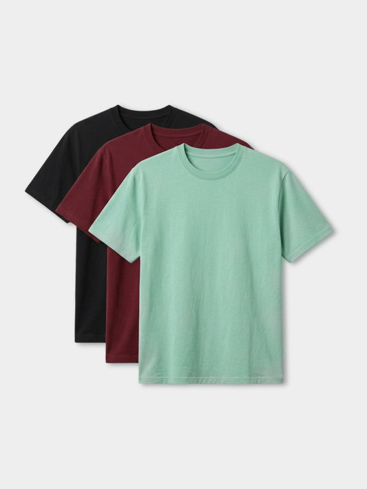 Womens Pack of 3 Solid Cotton Round Neck Regular Fit Sports T-Shirts