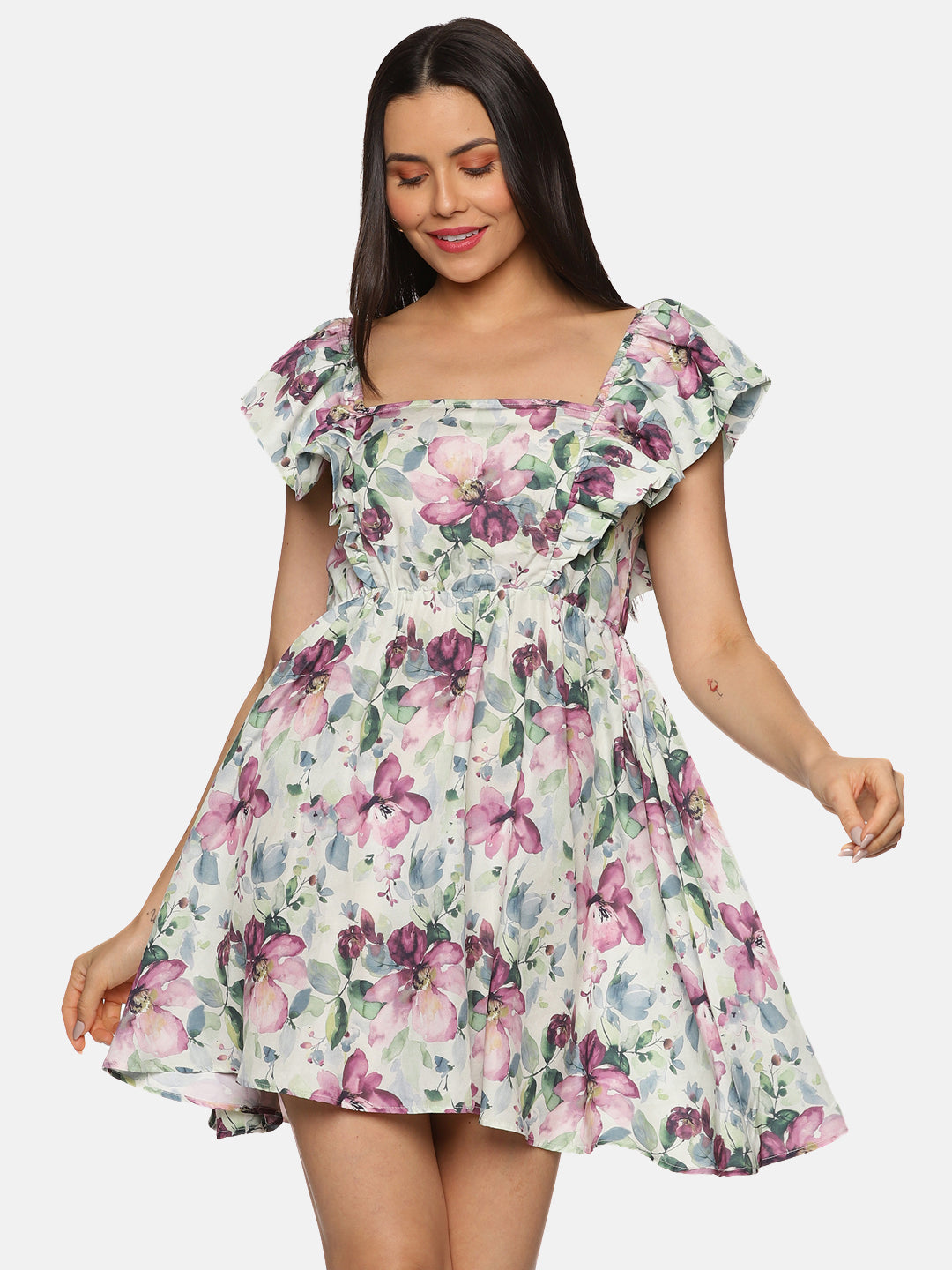 Floral Multicolor Mini Dress For Women