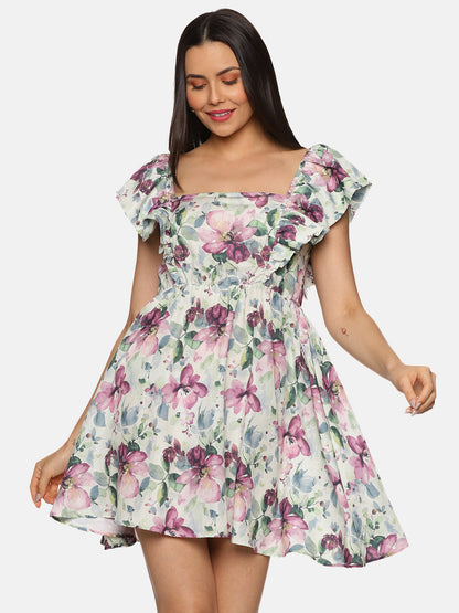 Floral Multicolor Mini Dress For Women