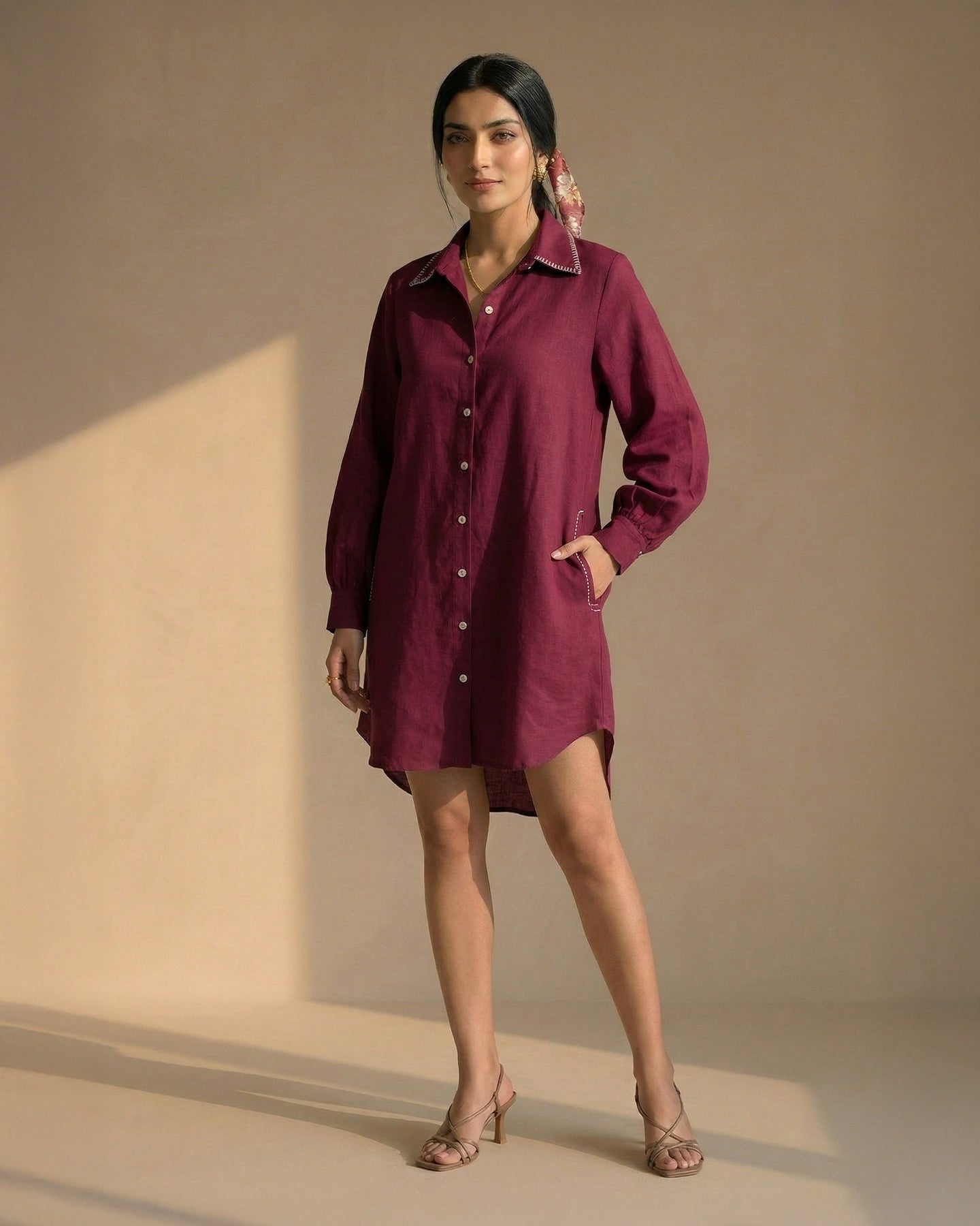 Maroon Linen Shirt Dress