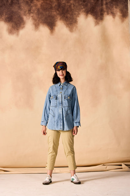 Oversized Stone Washed Denim Button-up Shirt