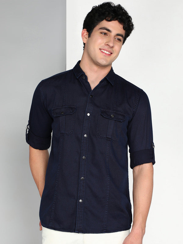 Kuons Avenue Men's Indigo Cotton Twill Casual Shirt