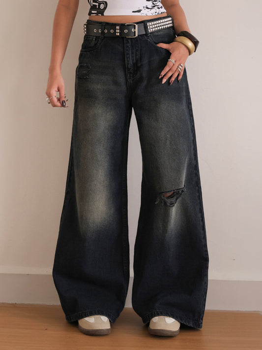 Grunge Black Ripped Ultra Wide Leg Jeans