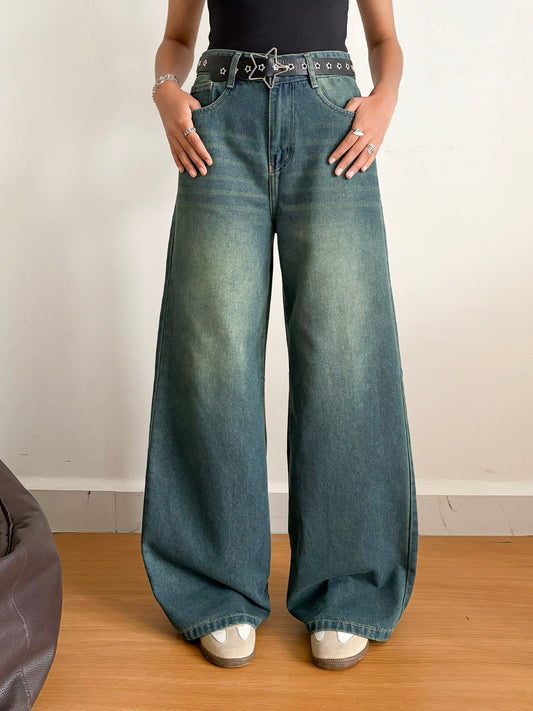 Vintage Green Tinted Super Wide Leg Jeans