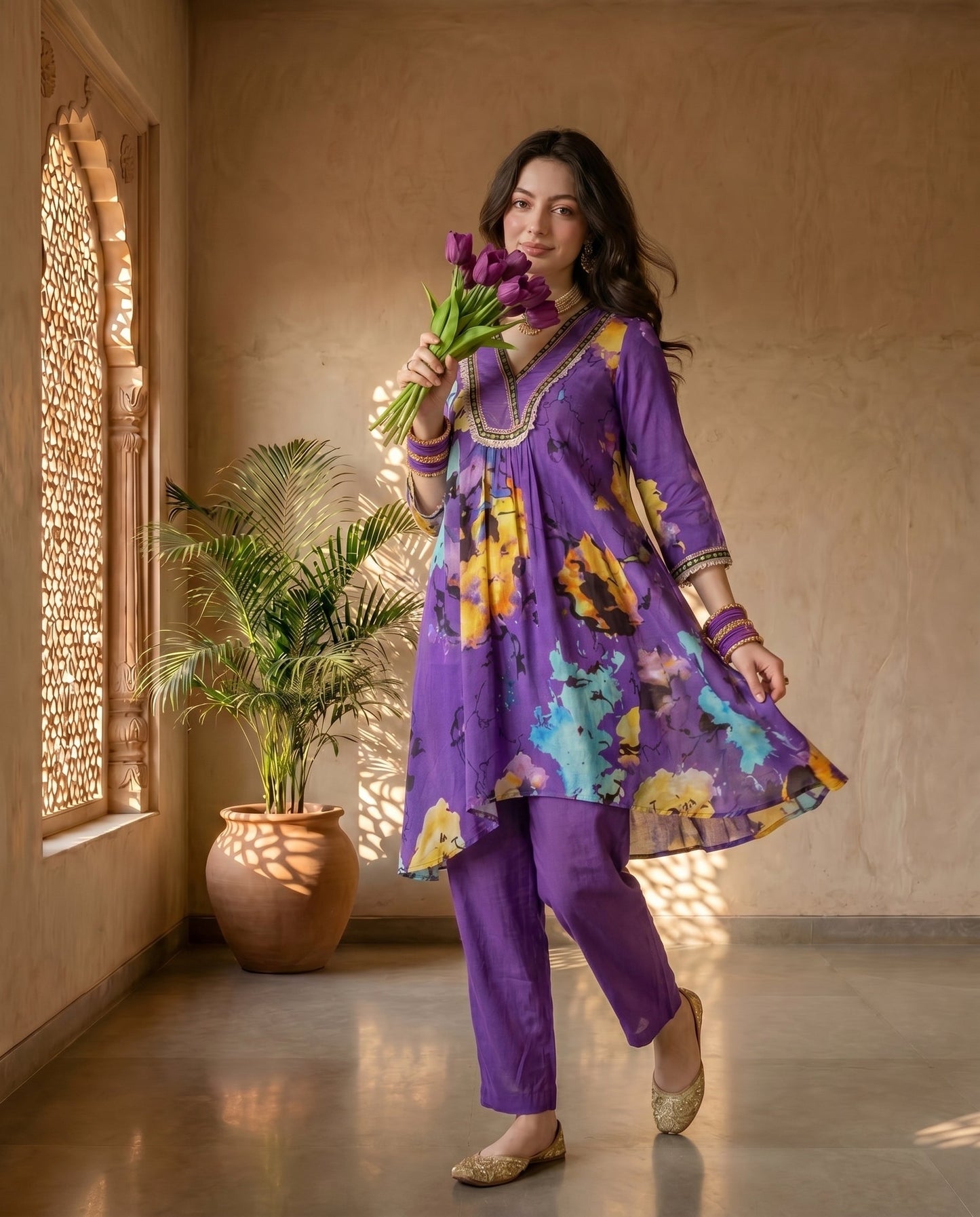 Purple Blossom Kurta Set