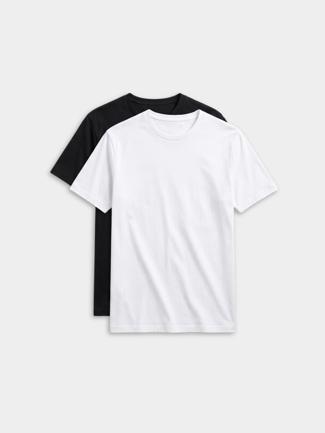 Women's Pack of 2 Black And White Solid Cotton Round Neck Relaxed Fit T-Shirts