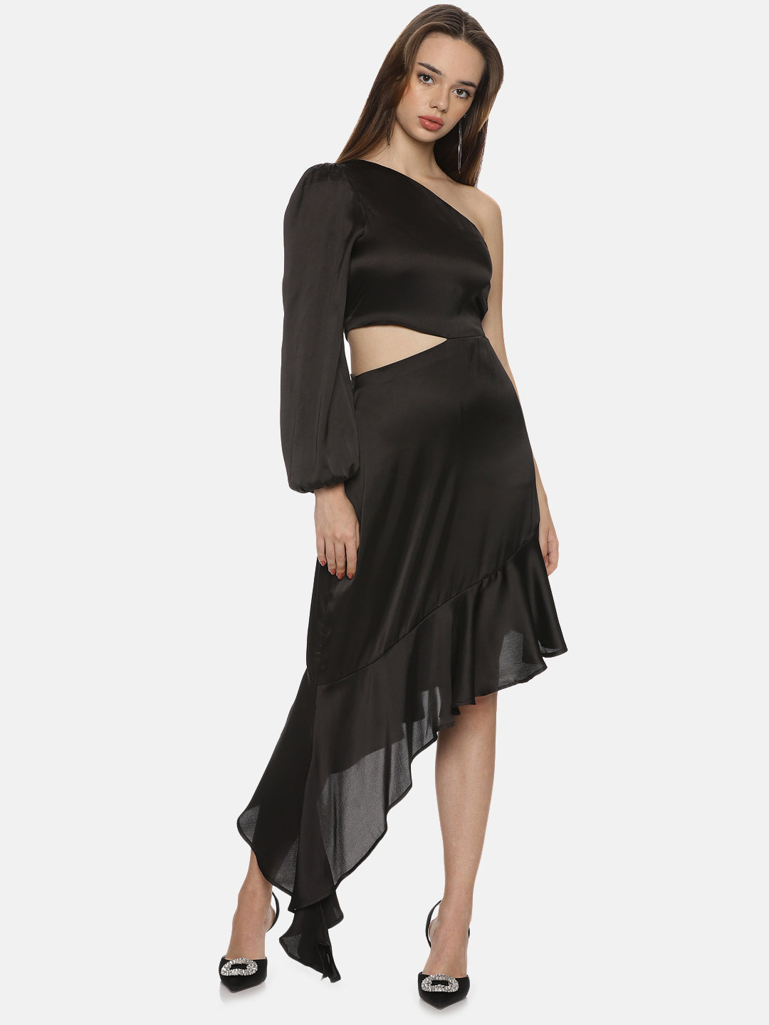 Buy Black Midi Dress For Women In One Shoulder