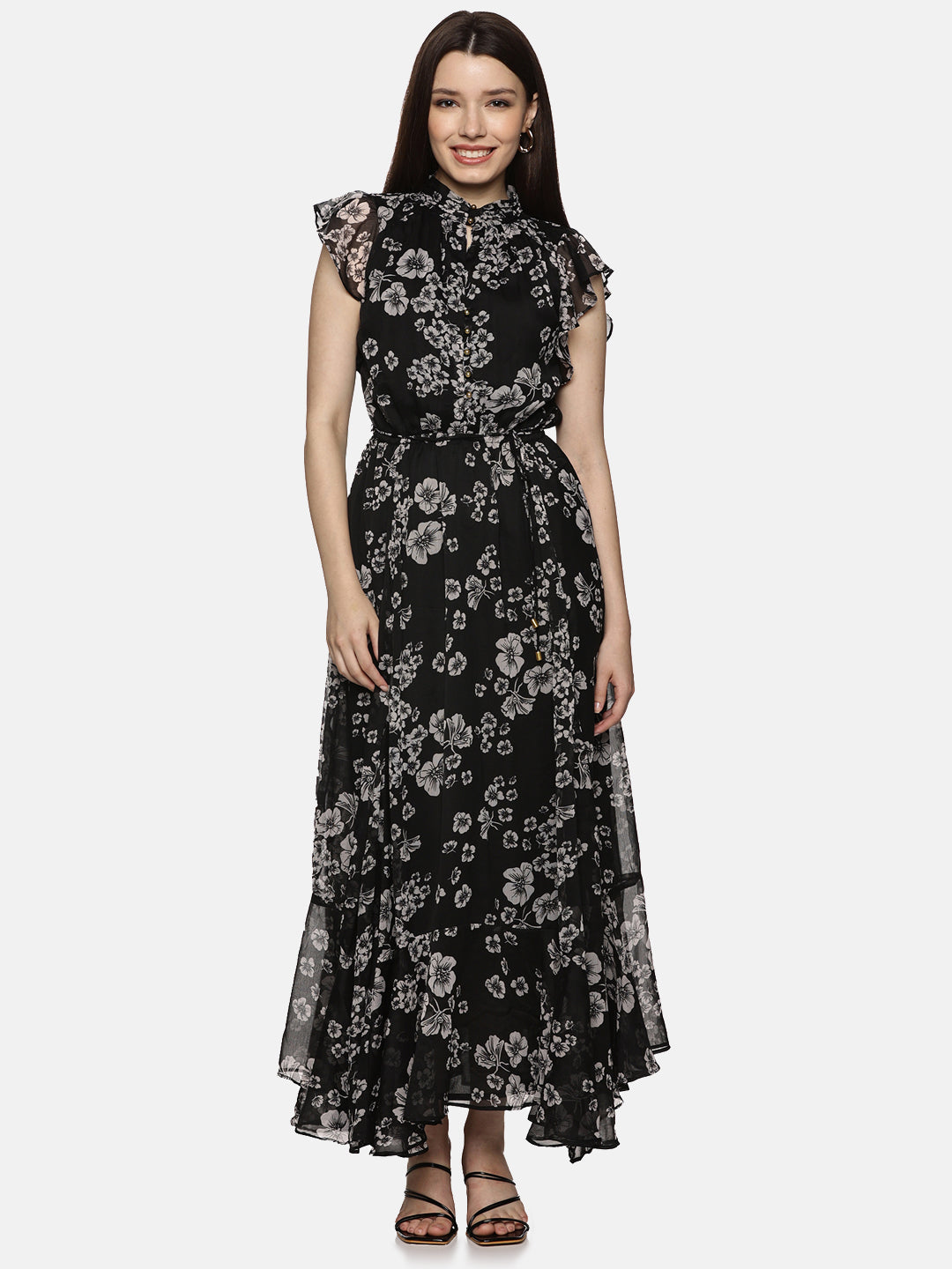  Floral Black Frilled Dress