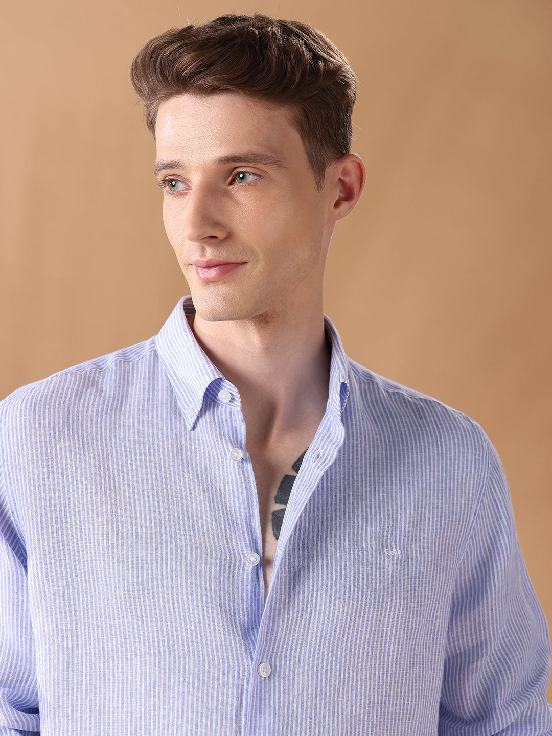Blue Regular Fit Striped Casual Shirt for Men (LIBA)