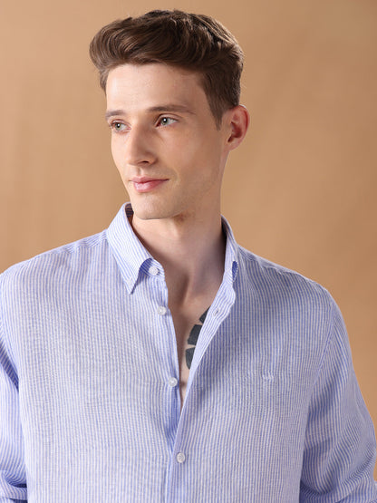 Blue Regular Fit Striped Casual Shirt for Men (LIBA)