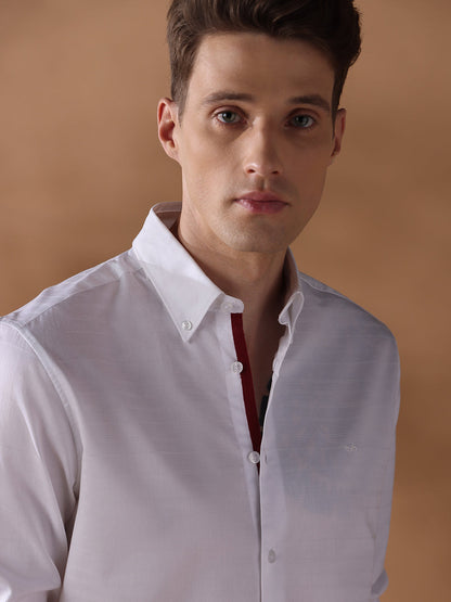 White Regular Fit Stripes Formal Shirt for Men (LOTH)