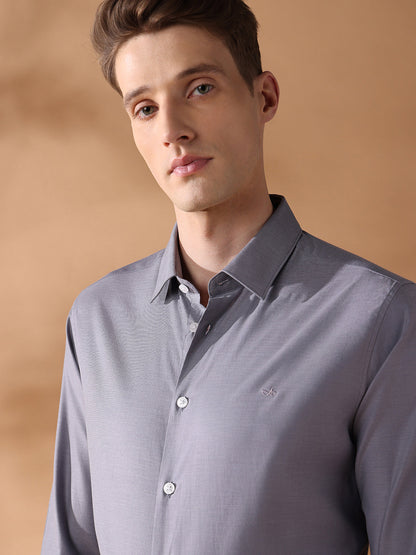 Grey Slim Fit Solid Formal Shirt for Men (FURIO)