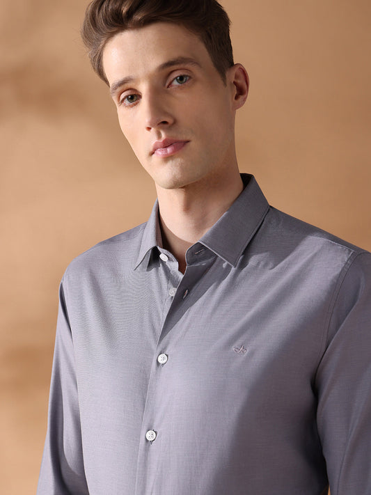 Grey Slim Fit Solid Formal Shirt for Men (FURIO)
