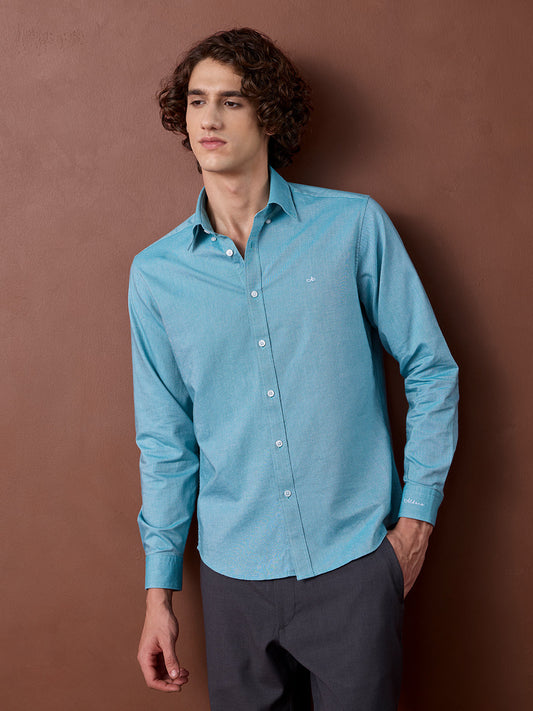 Teal Blue Regular Fit Solid Casual Cotton Shirt for Men (CRANE)