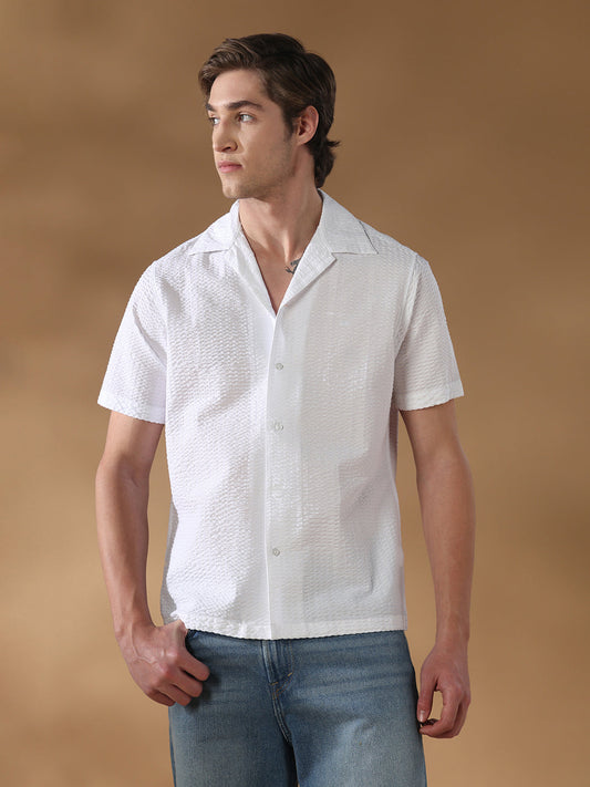 White Regular Fit Casual Cotton Shirt for men (AMENO)