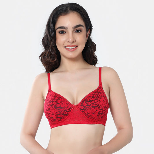 Envie Padded Non-Wired 3/4th Coverage T-Shirt Lace Bra