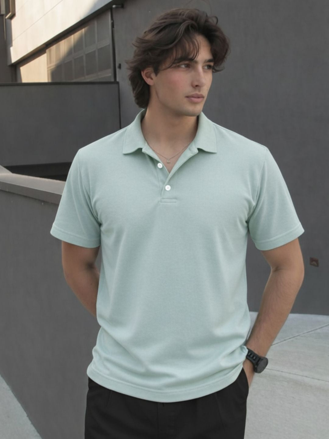 Men Solid Jade Cotton Polo Collar Half Sleeve Regular Fit T-Shirt