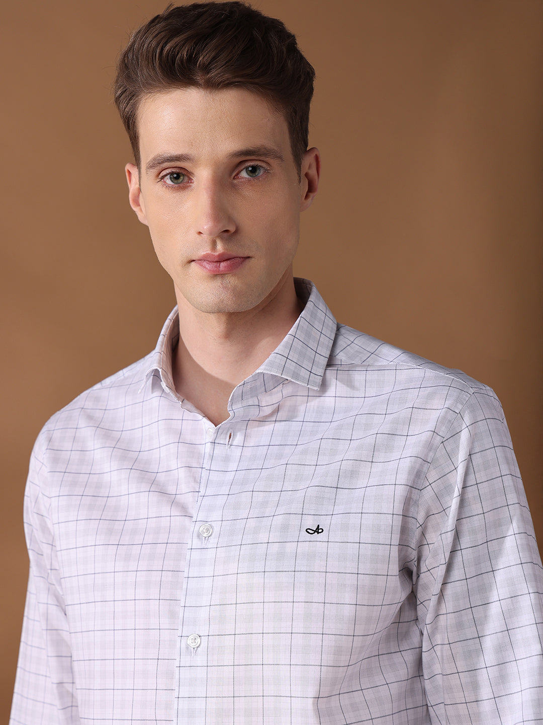 White Regular Fit Checked Formal Shirt for Men (CINDA)