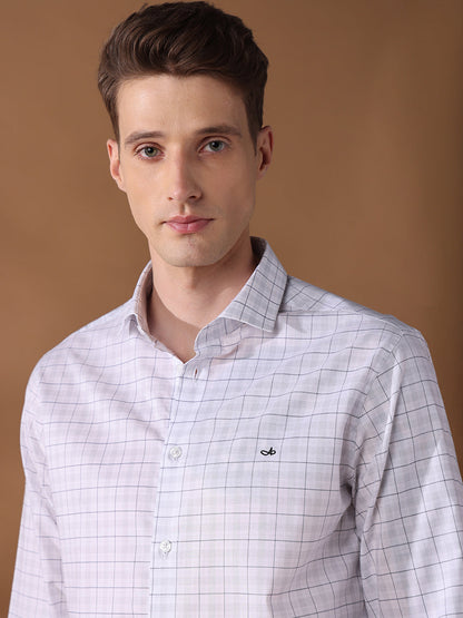 White Regular Fit Checked Formal Shirt for Men (CINDA)