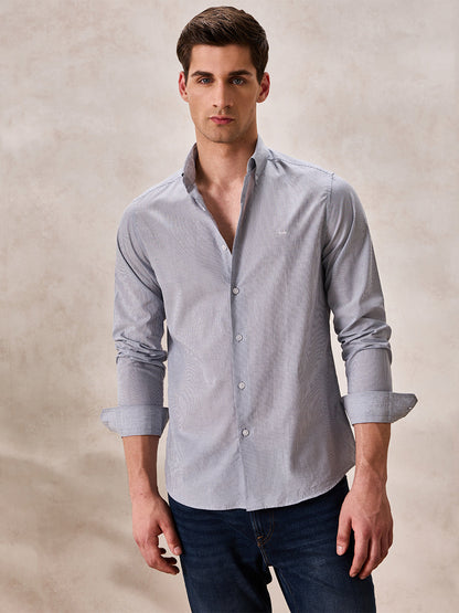 Grey Regular Fit Stripes Casual Shirt for Men (ALFON)