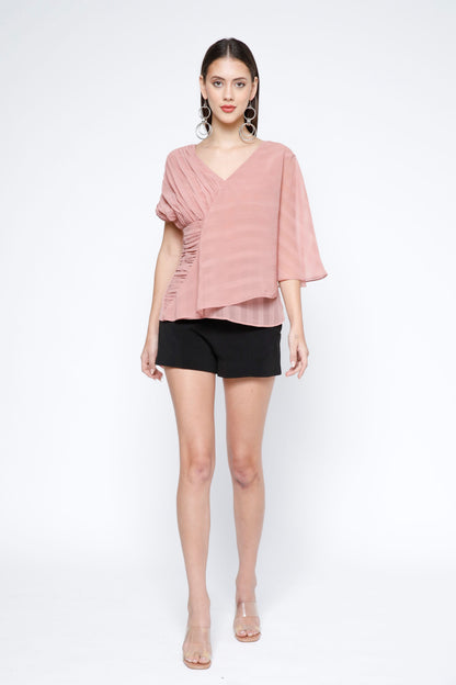 Pleated Stripe Chiffon Layered Top