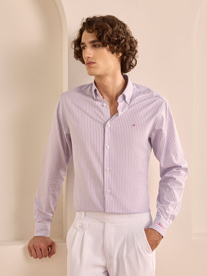 Pink Regular Fit Striped Formal Cotton Shirt for Men (LAYLA)