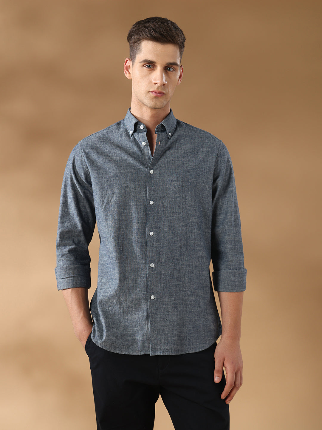 Grey Regular Fit Formal Cotton Shirt for men (CANTO)