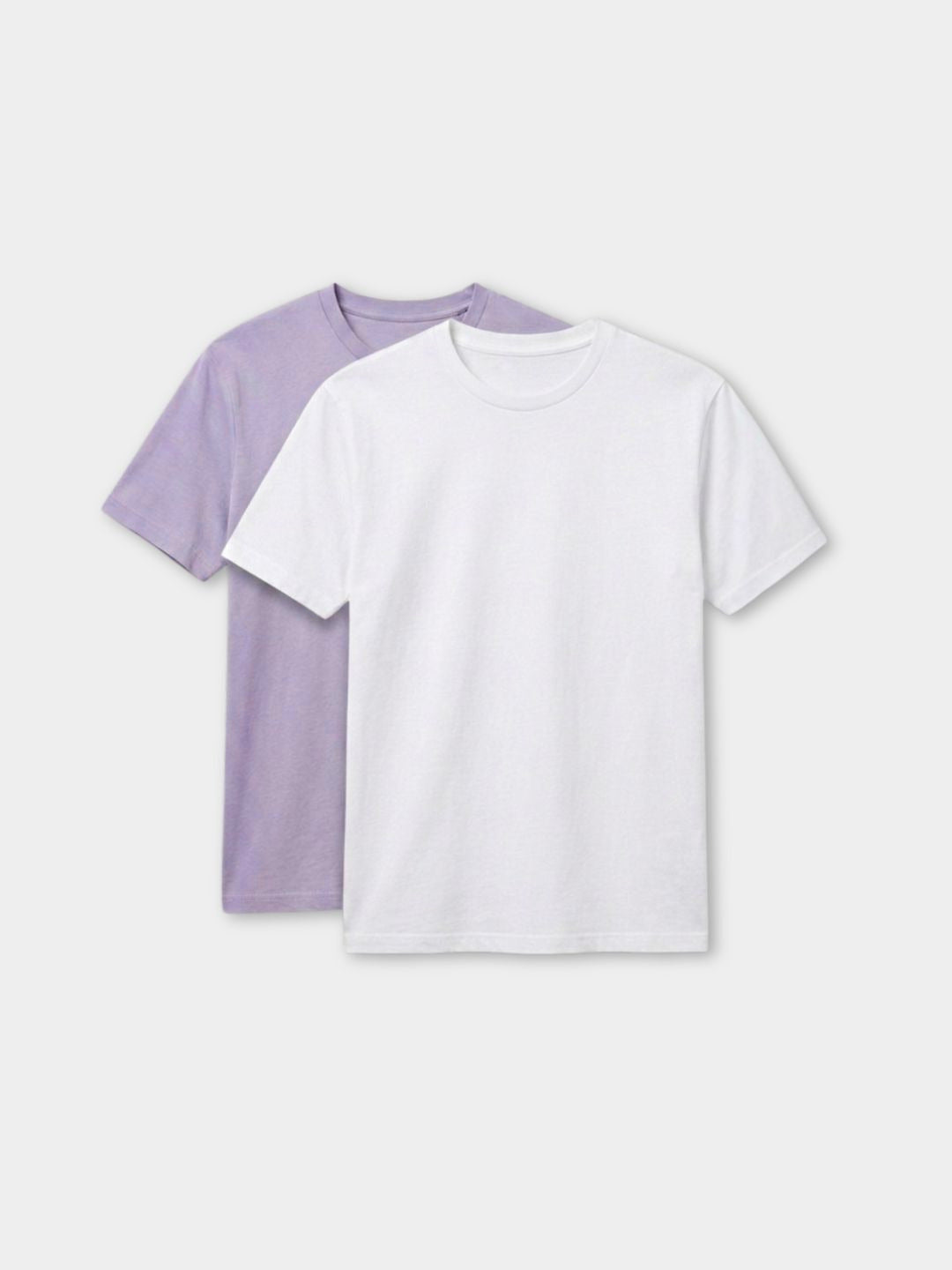 Women's Pack of 2 Light Purple And White Solid Cotton Regular Fit T-Shirts