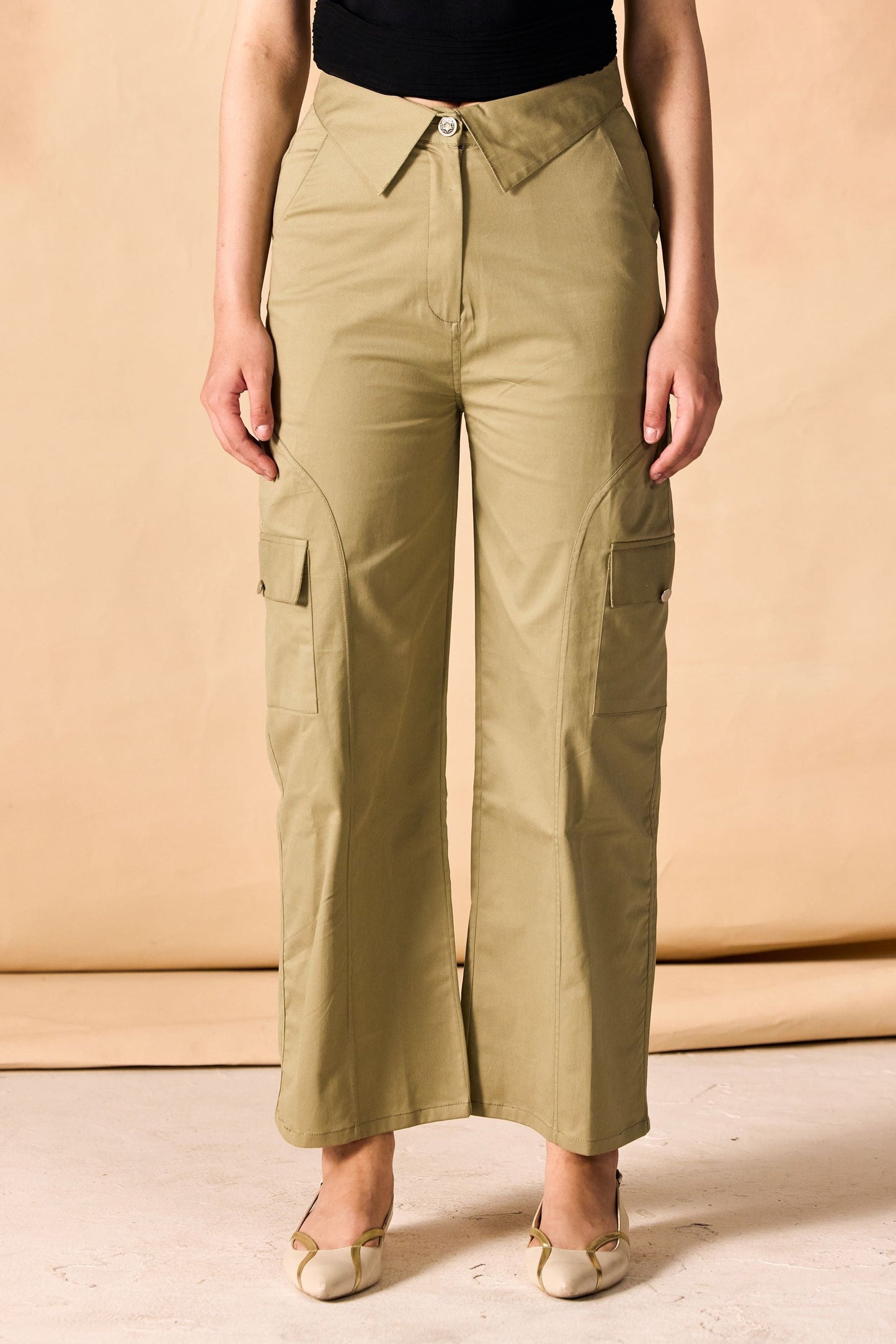 Banded Waist Wide Leg Cargo Pants