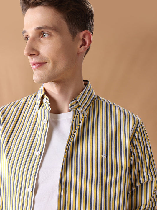 Yellow Regular Fit Striped Casual Shirt for Men (DIGEO)