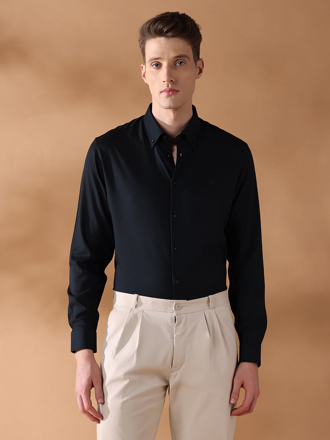 Black Regular Fit Solid Formal Shirt for Men (CROCE)