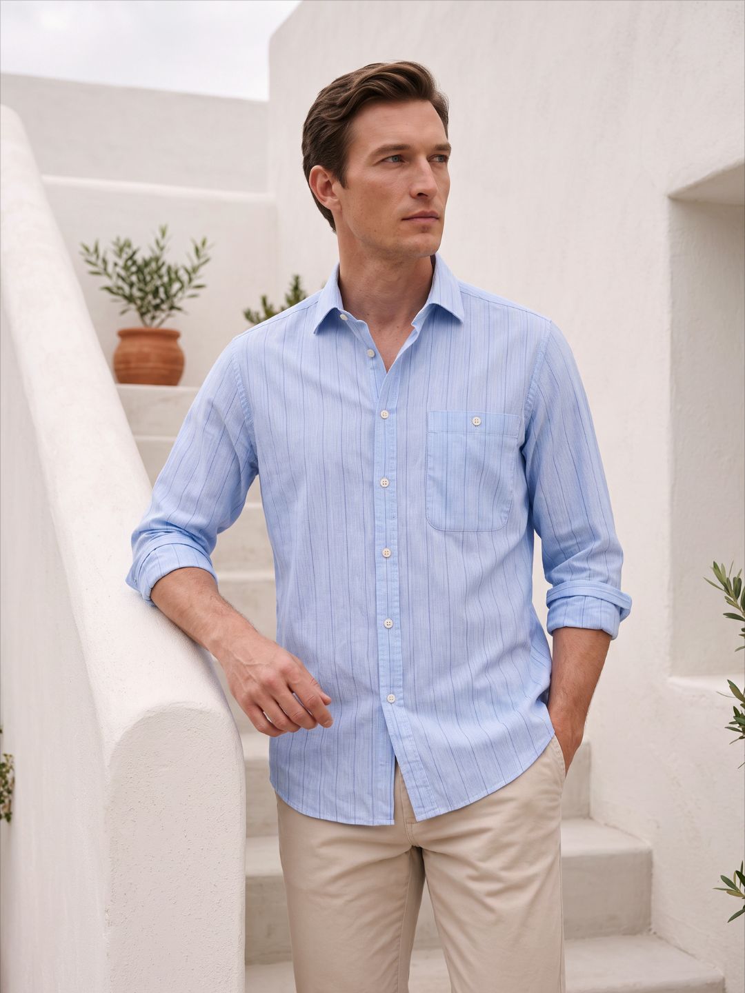 Relaxed Fit Blue Cotton Casual Shirt for Men (BIEN)