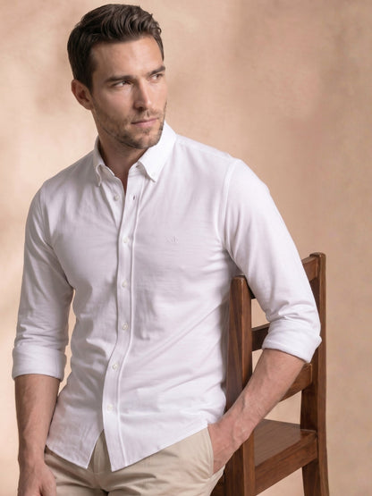 Slim Fit White Cotton Solid Formal Shirt for Men (FOREN)