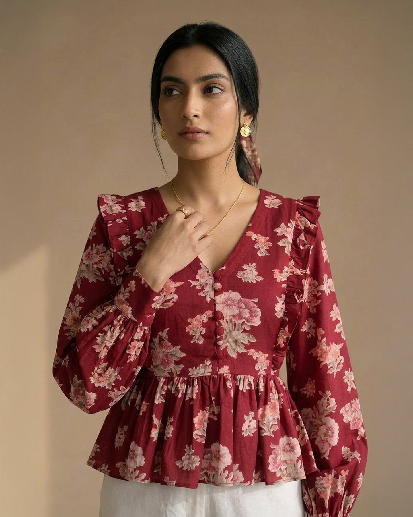 Red Floral Peplum Top