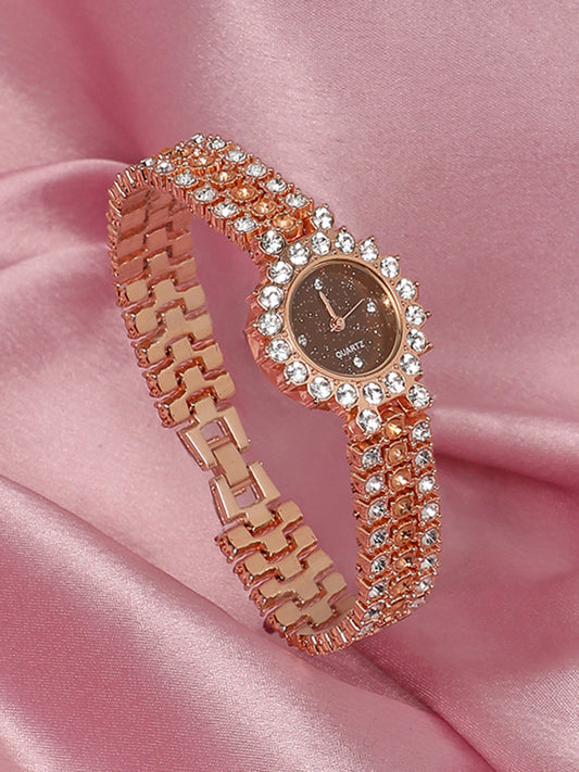 Embellished Round Watch - Rose Gold