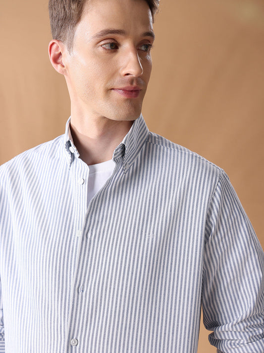 Blue Regular Fit Striped Casual Shirt for Men (AVINO)