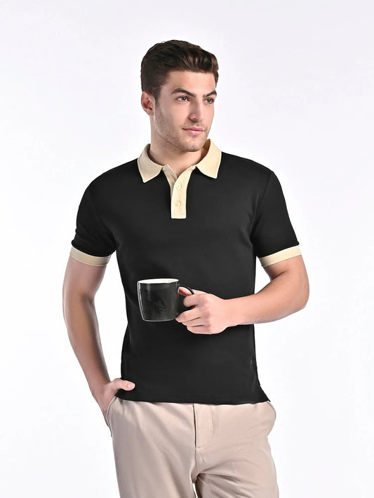 Men's Smooth-Touch Contrast Gloss Black Polo Vellure