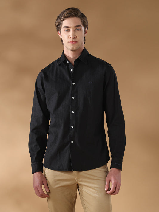 Black Regular Fit Casual Denim Shirt for men (LIRRA)
