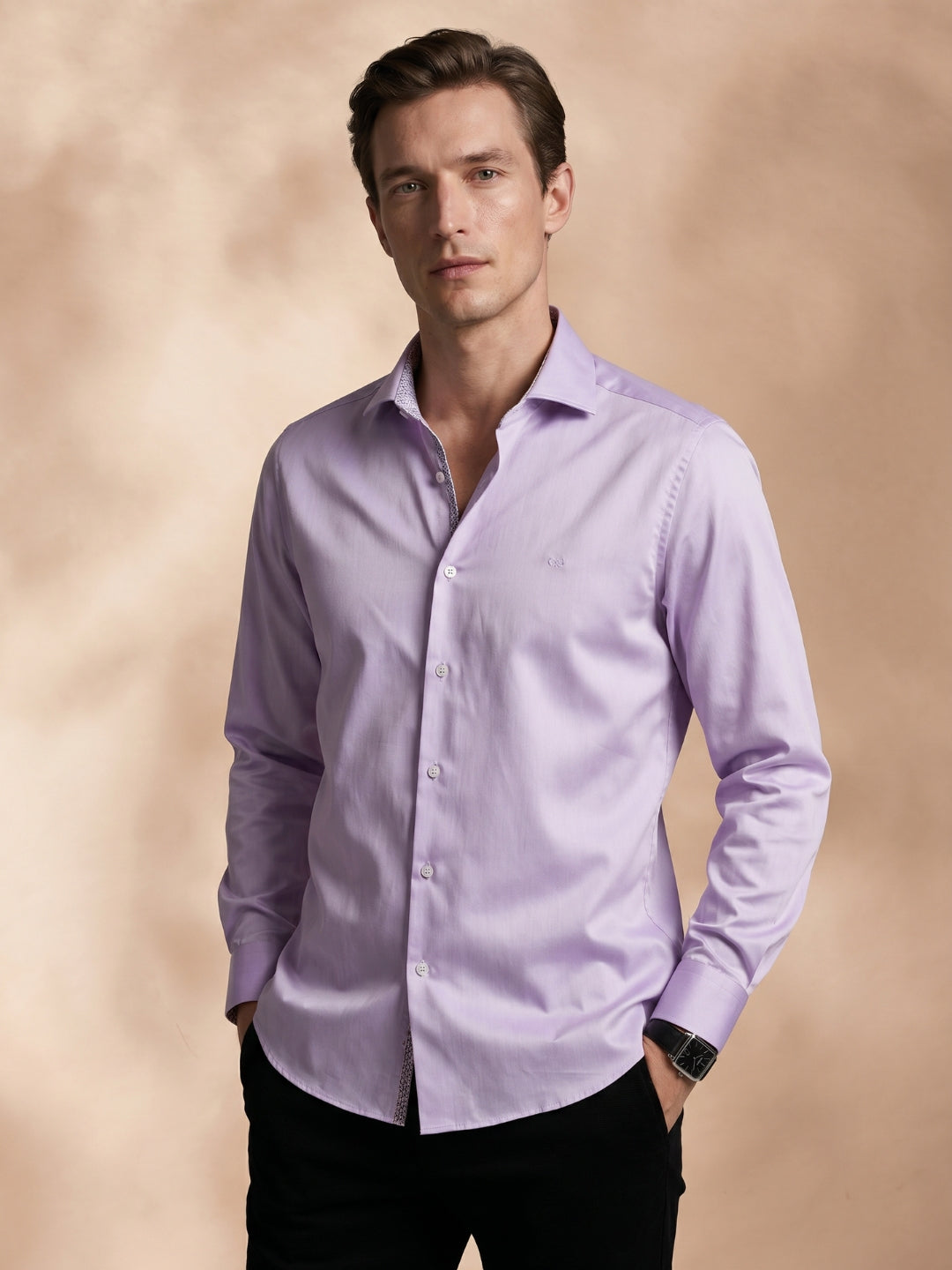 Regular Fit Cotton Lavender Formal Shirt for Men (NOBEL)