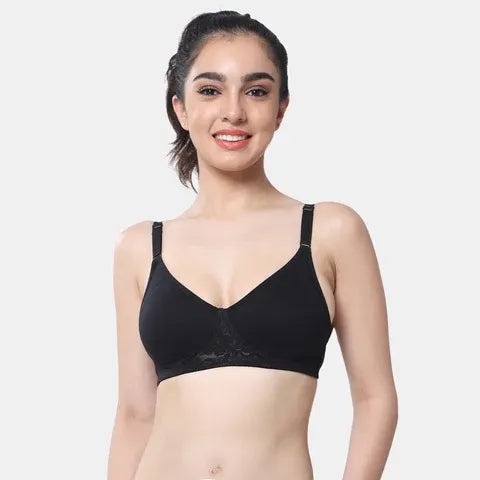 Black t shirt lace bra Envie non wired non padded full coverage seamless lace bra invisible under clothes daily wear